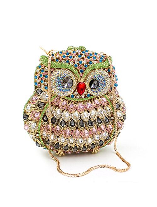 Flada Women's Evening Handbags Luxury Rhinestone Owl Evening Clutches Bags Party Purse