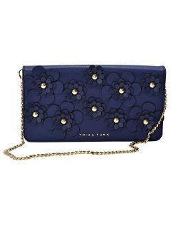 Handbags, Floral Applique Clutch With Detachable Chain