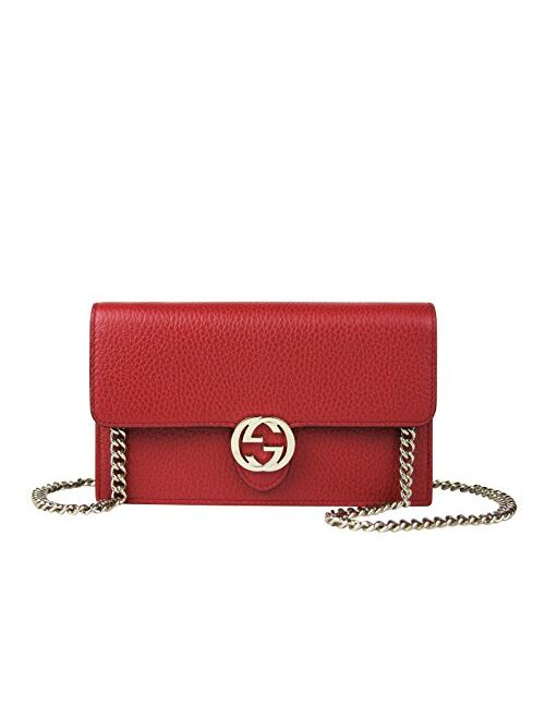 Gucci Women's Interlocking GG Red Leather Crossbody Chain Wallet 510314 6420