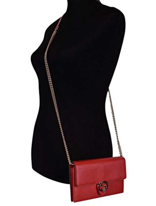 Gucci Women's Interlocking GG Red Leather Crossbody Chain Wallet 510314 6420
