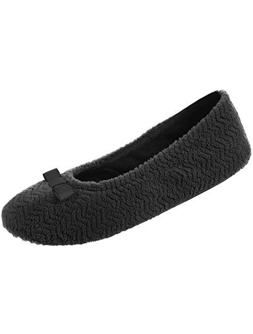 isotoner Women's Chevron Microterry Ballerina House Slipper with Moisture Wicking and Suede Sole for Comfort