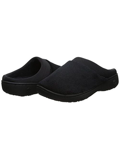 isotoner Women's Terry and Satin Slip On Cushioned Slipper with Memory Foam for Indoor/Outdoor Comfort
