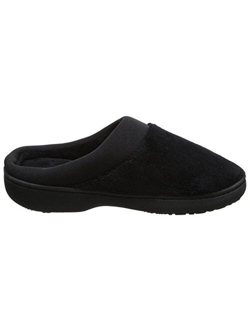 isotoner Women's Terry and Satin Slip On Cushioned Slipper with Memory Foam for Indoor/Outdoor Comfort
