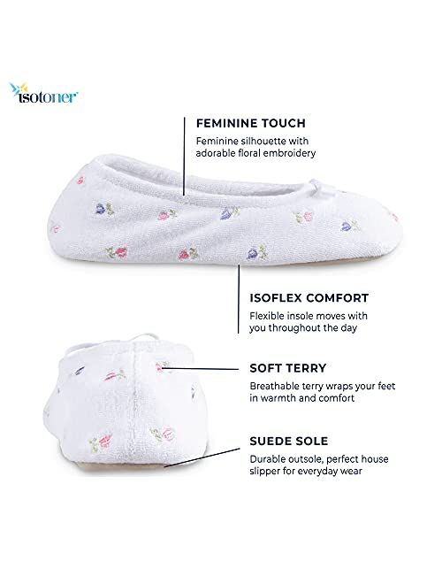 isotoner Women's Embroidered Terry Ballerina Slippers