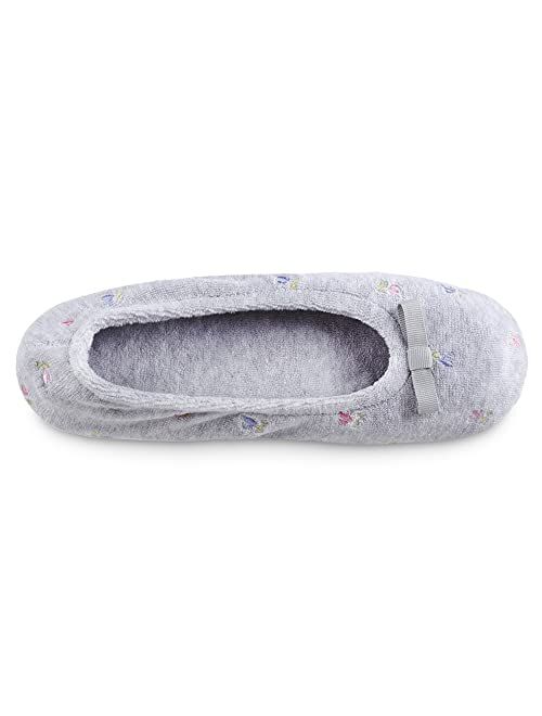 isotoner Women's Embroidered Terry Ballerina Slippers