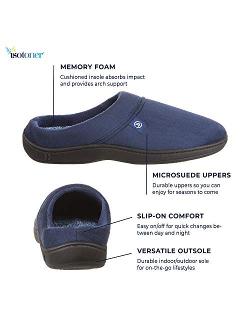 isotoner Men's Open Back Slipper with Memory Foam and Arch Support Indoor/Outdoor Sole
