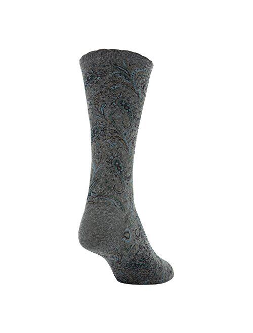 Gold Toe Women's Little Paisley and Flat Knit Crew Socks, 2 Pairs, charcoal/black, Shoe Size: 6-9