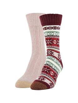 Women's Snowflake Fairisle Crew Socks, 2 Pairs, Cabernet, Blush, Shoe Size: 6-9