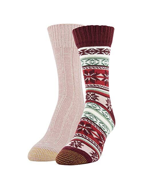 Gold Toe Women's Snowflake Fairisle Crew Socks, 2 Pairs, Cabernet, Blush, Shoe Size: 6-9