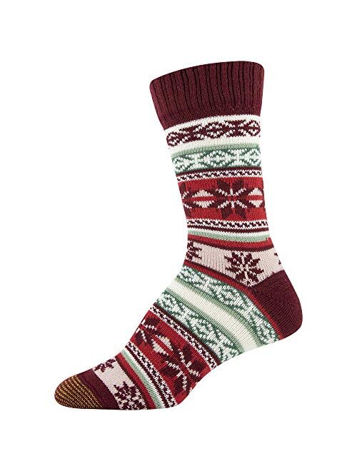 Gold Toe Women's Snowflake Fairisle Crew Socks, 2 Pairs, Cabernet, Blush, Shoe Size: 6-9