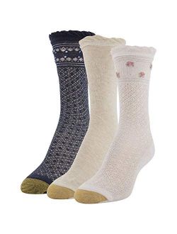 womens Border Lace Crew Socks, 3 Pairs