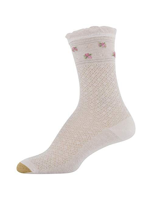 Gold Toe womens Border Lace Crew Socks, 3 Pairs
