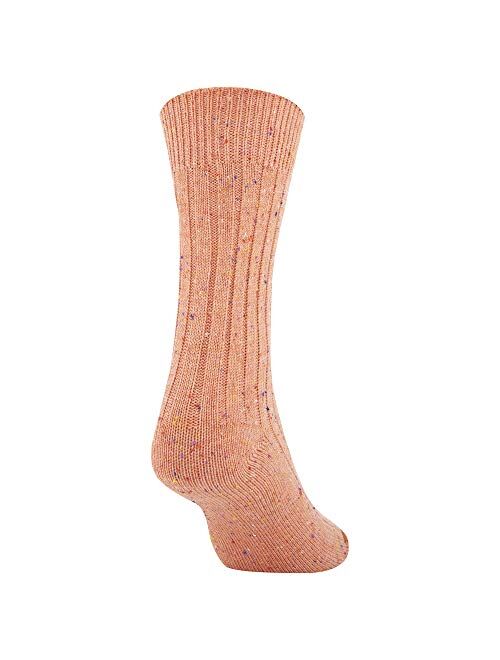 Gold Toe Women's Marled Rib Crew Socks, 3 Pairs, Bright Coral, Khaki Marl, Chocolate, Shoe Size: 6-9
