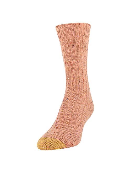 Gold Toe Women's Marled Rib Crew Socks, 3 Pairs, Bright Coral, Khaki Marl, Chocolate, Shoe Size: 6-9