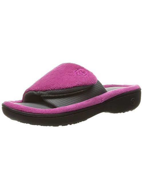 isotoner Women's Terry Adjustable Slide Slippers with Moisture Wicking and Memory Foam for Indoor/Outdoor Comfort