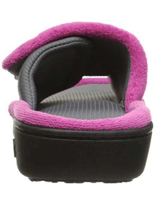 isotoner Women's Terry Adjustable Slide Slippers with Moisture Wicking and Memory Foam for Indoor/Outdoor Comfort