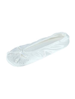 Women's Satin Ballerina Slippers with Embroidered Pearl