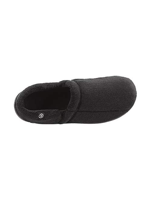 isotoner Men's Terry Moccasin Slipper with Memory Foam for Indoor/Outdoor Comfort and Arch Support