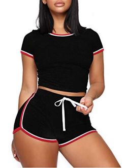 WIHOLL Womens Casual 2 Piece Short Sleeve Outfits Sets Summer Sexy Active Tracksuits