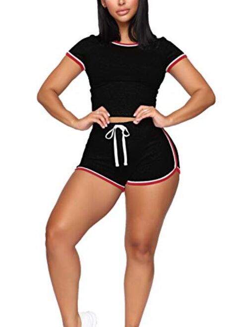 WIHOLL Womens Casual 2 Piece Short Sleeve Outfits Sets Summer Sexy Active Tracksuits