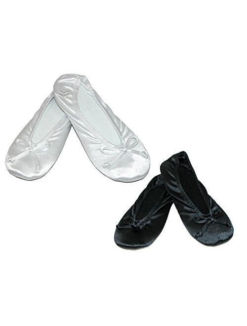 isotoner Women's Satin Classic Ballerina Slippers (Pack of 2)
