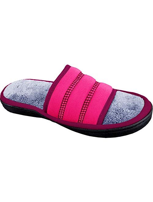 isotoner Women's Terry Jersey Selena Slide Slippers | Indoor or Outdoor Memory Foam Slipper with 360 Comfort