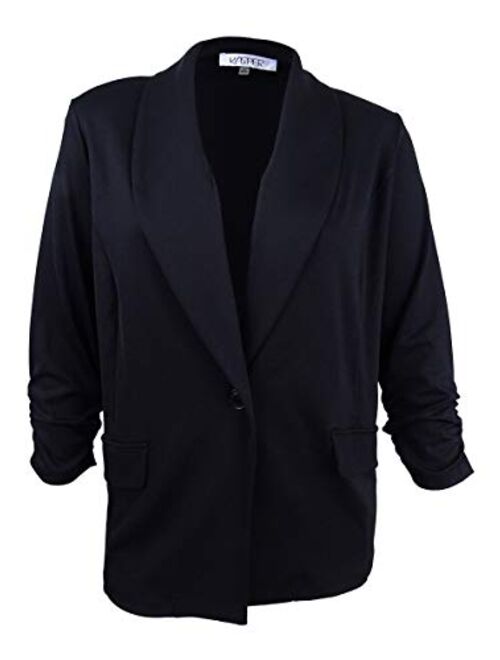 Kasper Women's Plus Size Knit 1 Button Shawl Collar Jacket