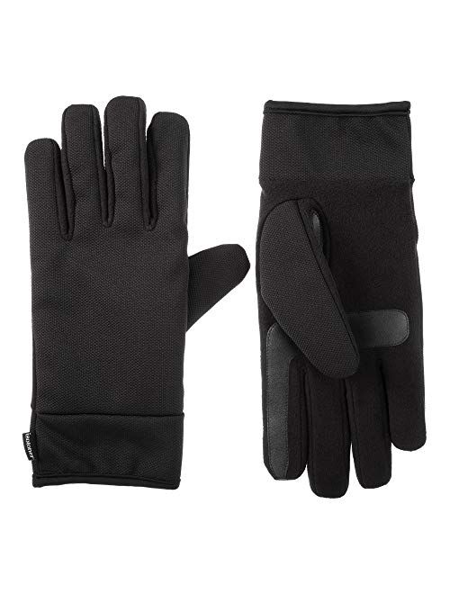 isotoner Men’s Tech Stretch Touchscreen Texting Double Lined Cold Weather Gloves with Water Repellent Technology