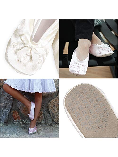 isotoner Girl's Satin Ballerina with Embroidered Pearl