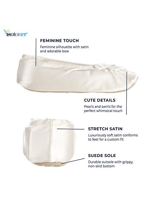 isotoner Girl's Satin Ballerina with Embroidered Pearl