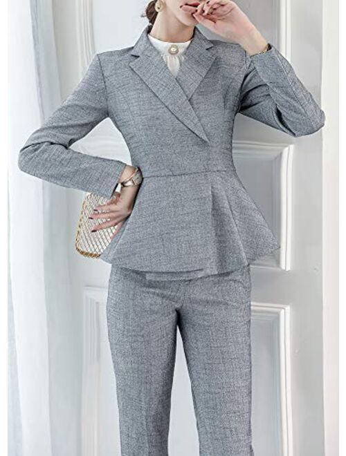 Lisueyne Women's Blazer Suits 2 Piece Work Suits for Women Office Lady Business Sets Button-End Blazer Jacket and Pant