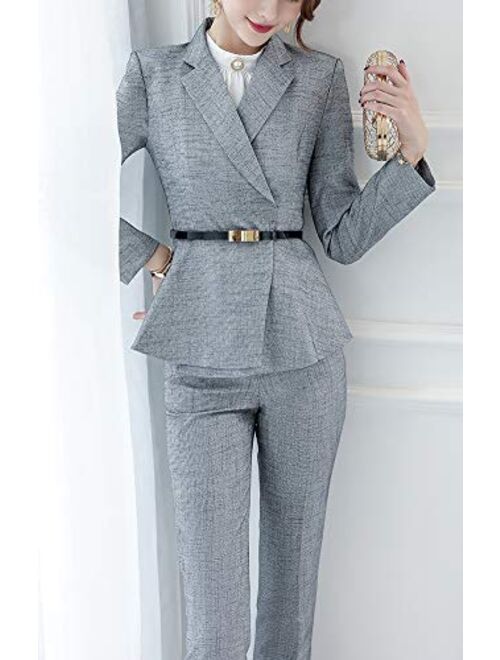Lisueyne Women's Blazer Suits 2 Piece Work Suits for Women Office Lady Business Sets Button-End Blazer Jacket and Pant
