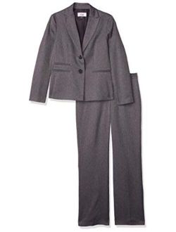 Women's 2 Button Peak Lapel Melange Herringbone Pant Suit