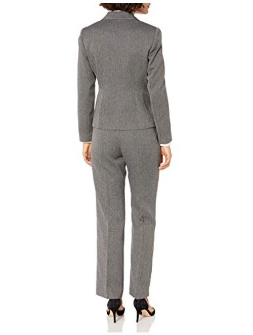 Le Suit Women's 2 Button Peak Lapel Melange Herringbone Pant Suit