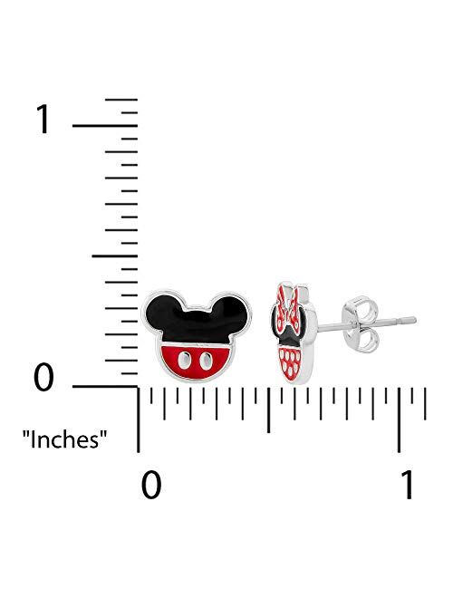Disney Mickey Mouse and Minnie Mouse Mismatched Silver Plated Stud Earrings; Jewelry for Women and Girls