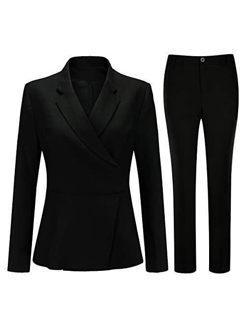 Women's 2 Piece Office Lady Suit Set Invisible Button Blazer and Pants