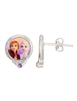 Frozen 2 Sisters Elsa and Anna Fine Silver Plated Crystal Stud Earrings