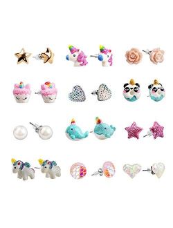 12/30 Pack Earrings for Girls, 2021 Cute Colorful Hypoallergenic Festival Gift Kid's Innovative Lovely Earrings
