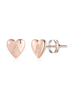 Heart Initial Stud Earrings for Girls - S925 Sterling Silver Post 14K Gold Plated Dainty Letter Earrings Hypoallergenic Little Initial Earrings for Women Girls Kids Sensi