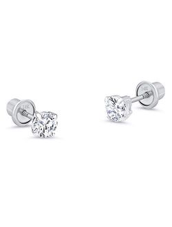14k White Gold 2-6mm Basket Round Solitaire Cubic Zirconia Children Screw Back Baby Girls Earrings