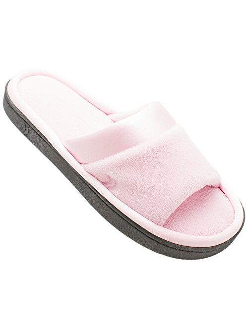 ISOTONER On Your Feet Women's Satin Trim Microterry Slide open toe Slippers
