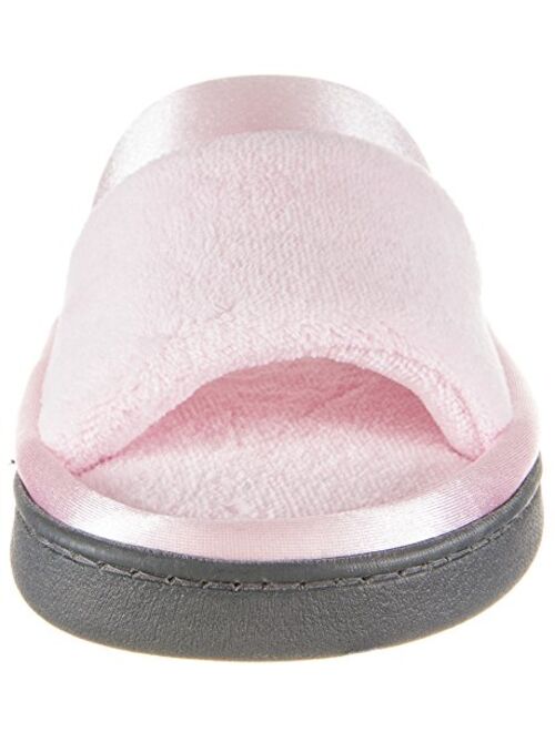 ISOTONER On Your Feet Women's Satin Trim Microterry Slide open toe Slippers