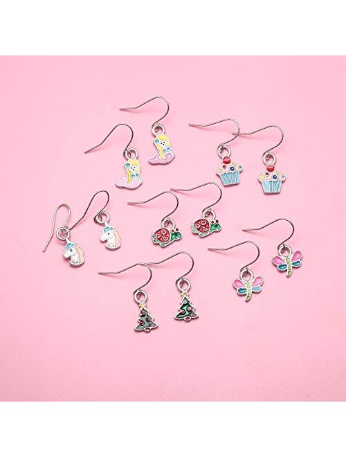 9/24/30/45 Pairs Cute Girls Stainless Steel Stud Earring Sets, Unicorn earrings for Kids, Colorful Multiple Stud Earrings