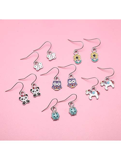 NEWITIN 30 Pairs Colorful Cute Stud Hypoallergenic Earrings Stainless Steel Earrings for Girls and Women 