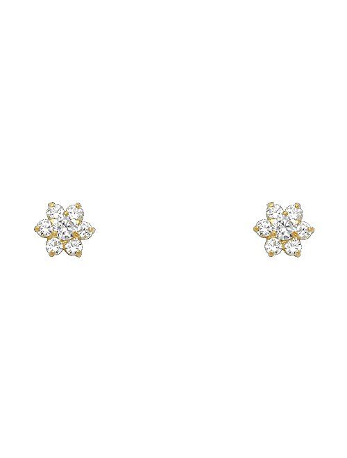 14k Yellow Gold Flower Stud Earrings with Screw Back - 12 Different Color Available