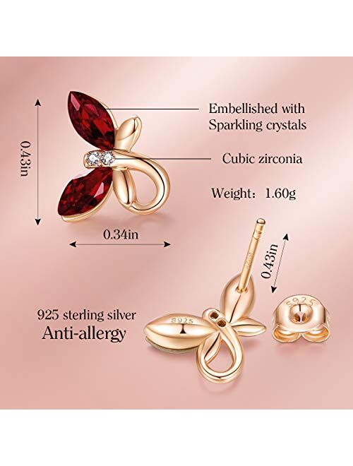 CDE Birthstone Jewelry for Teen Girls Hypoallergenic Butterfly Stud Earrings Sparkling Austrian Crystals 925 Sterling Silver Earring Birthday Valentines Day Jewelry Gifts