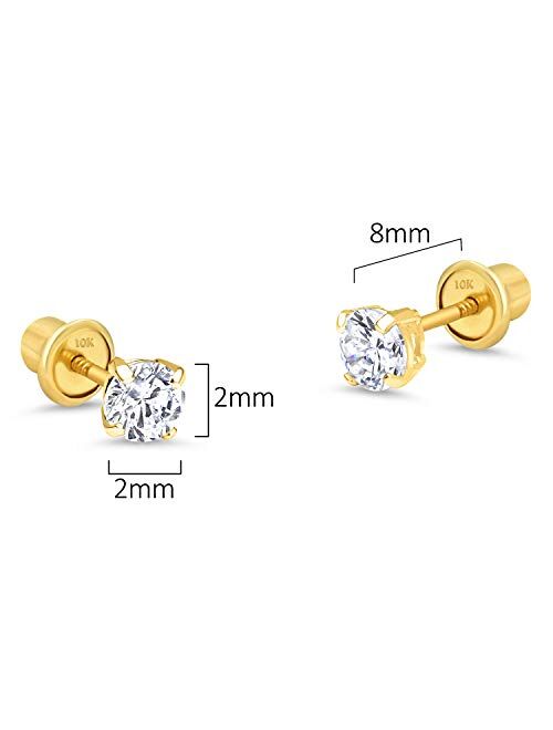 Lovearing 10k Yellow Gold Basket Round CZ Cubic Zirconia Solitaire Children Stud Screwback Baby Girls Earrings