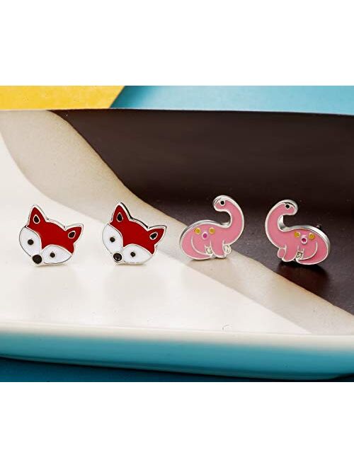 TAMHOO 33 Pairs Hypoallergenic Earrings for Girls Sensitive Ears Studs Set - Butterfly Earrings Set for Kids - Mermaid Earrings CZ Stud Earrings Animal Earrin