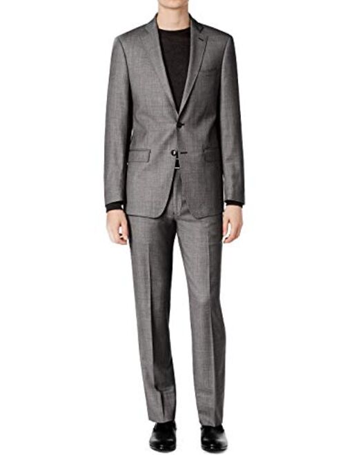 Calvin Klein 100% Wool Black Off White Birdseye 2 Piece Men’s Dress Suit Slim Fit 5FFY0505 Grey