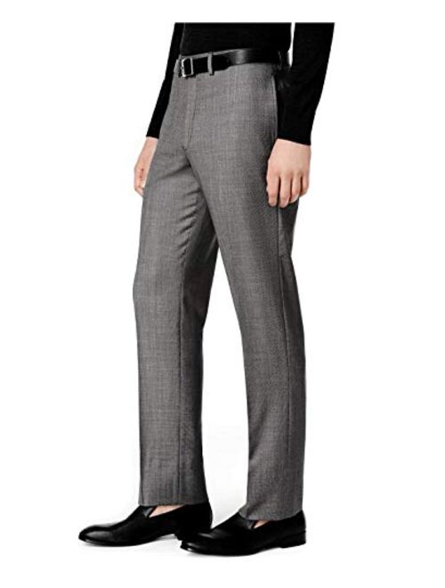 Calvin Klein 100% Wool Black Off White Birdseye 2 Piece Men’s Dress Suit Slim Fit 5FFY0505 Grey